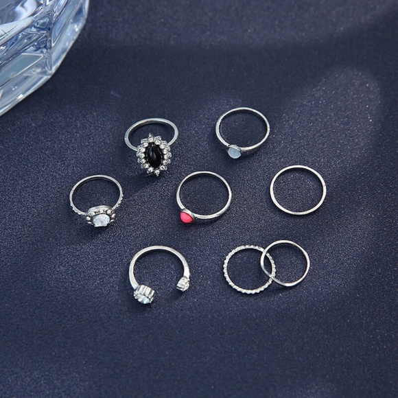 **MAGENA* 8-Pc Silver x Rhinestone Fashion Ring Set - Picture 4 of 6